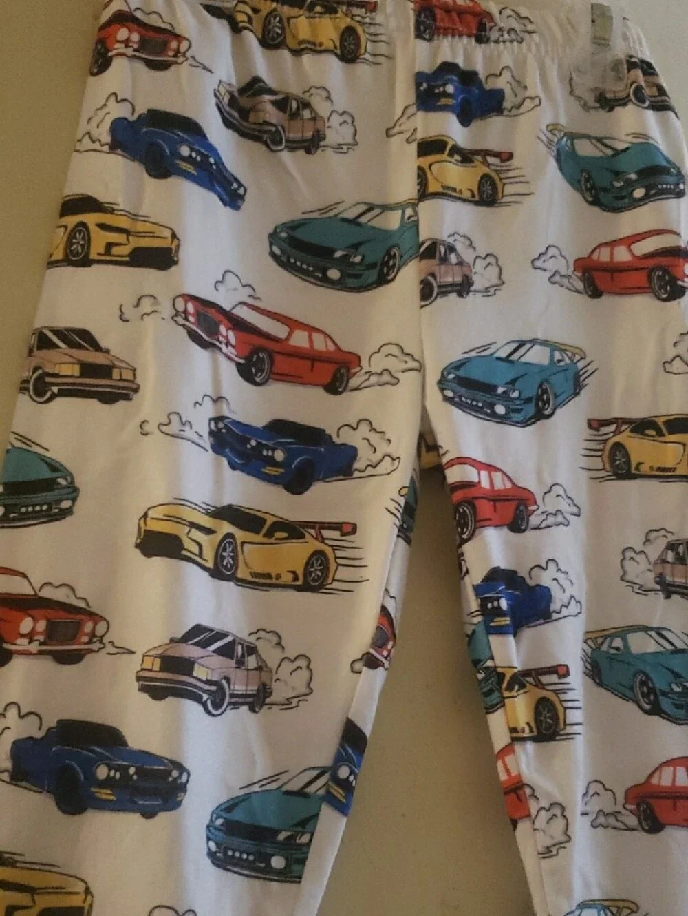 SHEIN White Kids Car Print Pajama Bottoms - Red Blue Yellow Teal Black